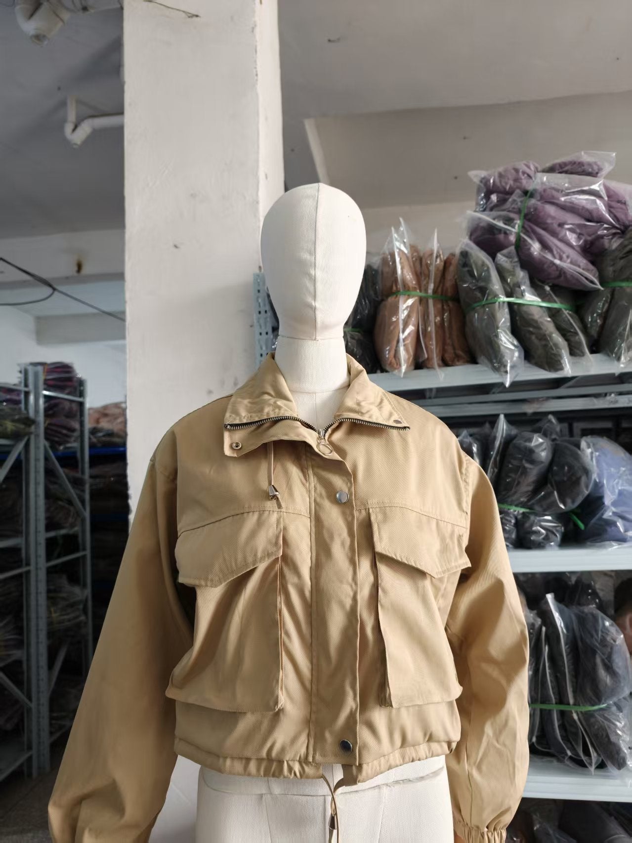 Elegant Solid Color Women's Jacket Coat With Zipper Placket, Made From Cotton Blends Fabric