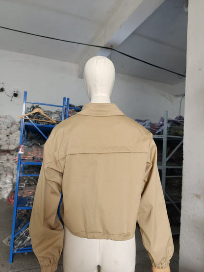 Elegant Solid Color Women's Jacket Coat With Zipper Placket, Made From Cotton Blends Fabric