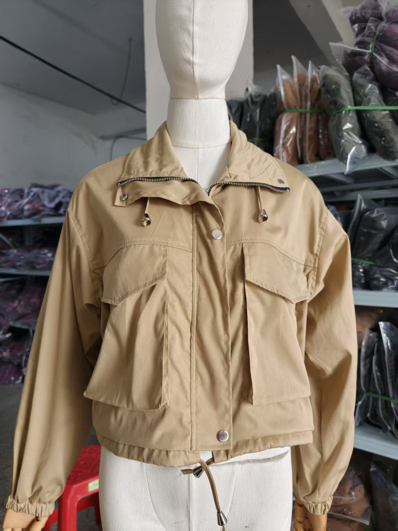 Elegant Solid Color Women's Jacket Coat With Zipper Placket, Made From Cotton Blends Fabric
