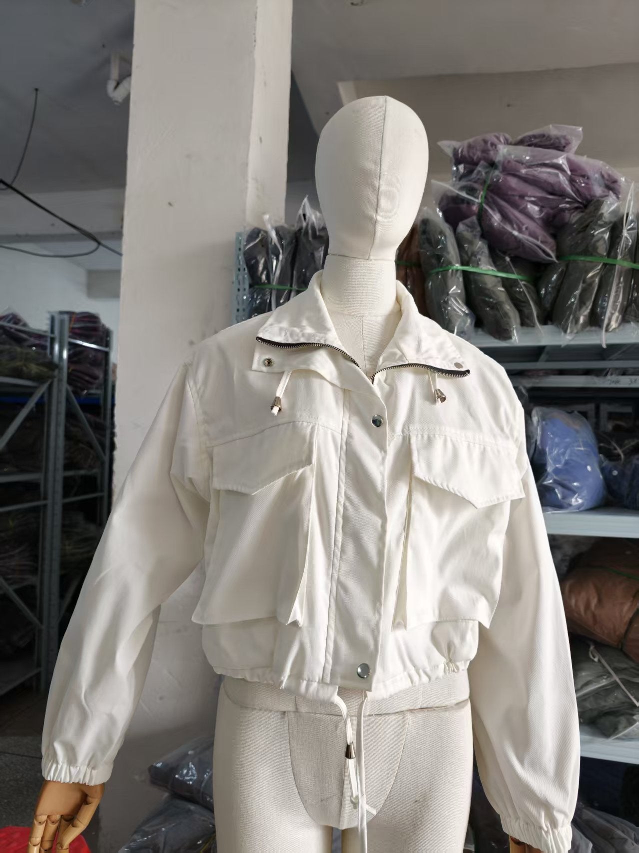 Elegant Solid Color Women's Jacket Coat With Zipper Placket, Made From Cotton Blends Fabric