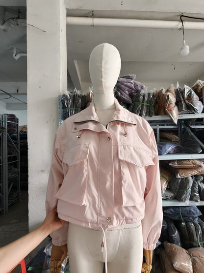 Elegant Solid Color Women's Jacket Coat With Zipper Placket, Made From Cotton Blends Fabric