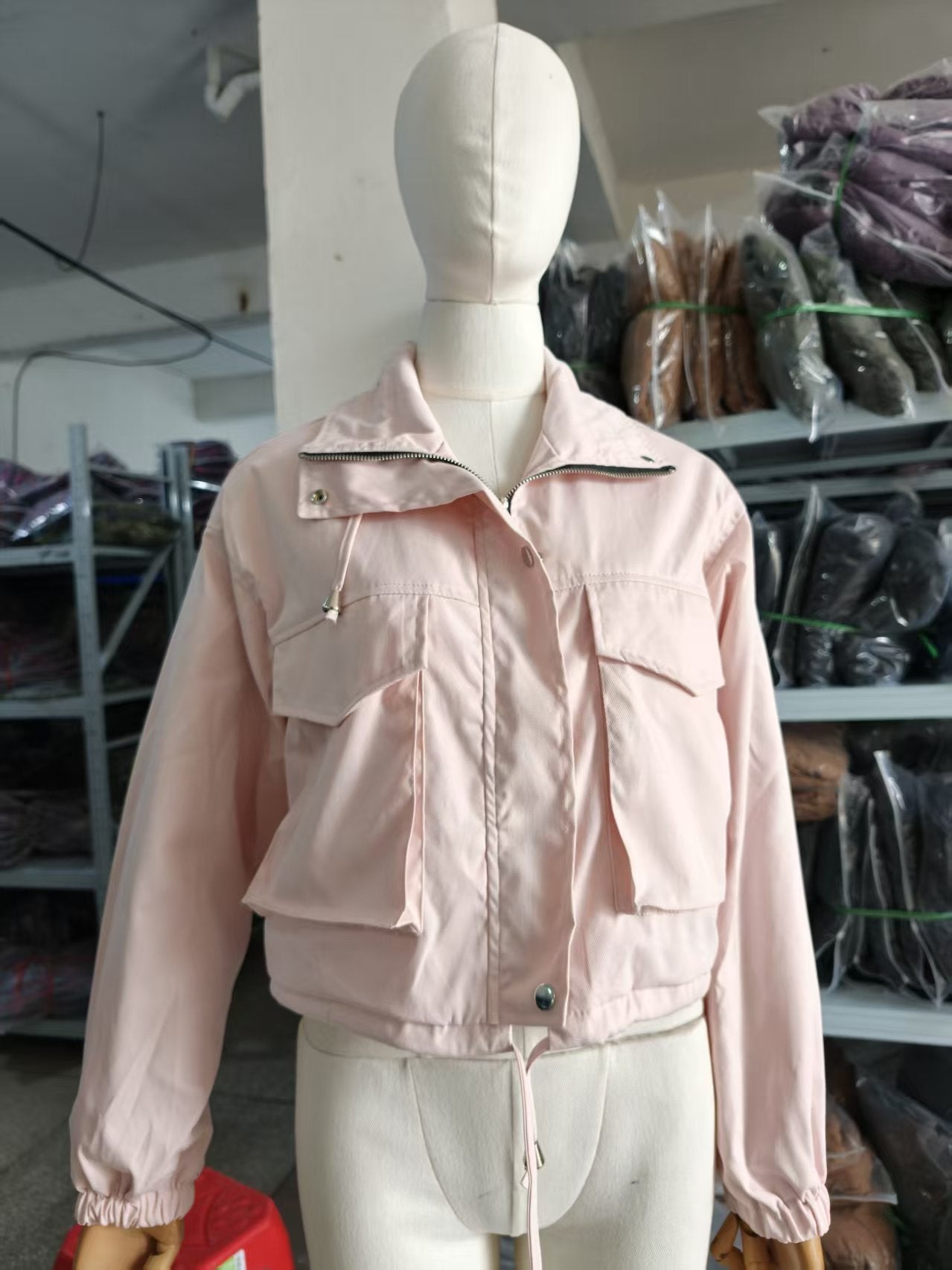 Elegant Solid Color Women's Jacket Coat With Zipper Placket, Made From Cotton Blends Fabric