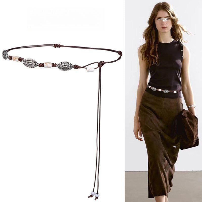 Ethnic Style Women's Waist Chain In Coffer Color, Made Of Cotton With Braid Surface Finish