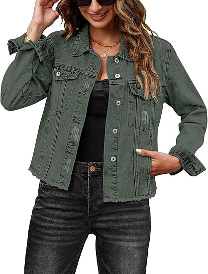 Casual Denim Jacket Coat For Women With Lapel Collar And Long Regular Sleeves