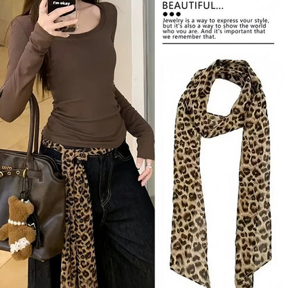 Retro Leopard Print Waist Chain Belt For Women In Coffer Cotton Material