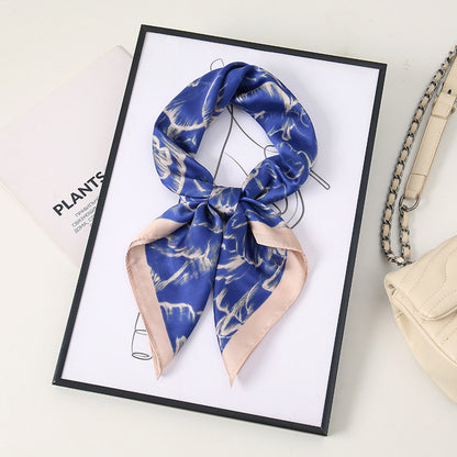 Petal Pattern Silk Scarf Made Of Polyester In Blue, Perfect For Autumn