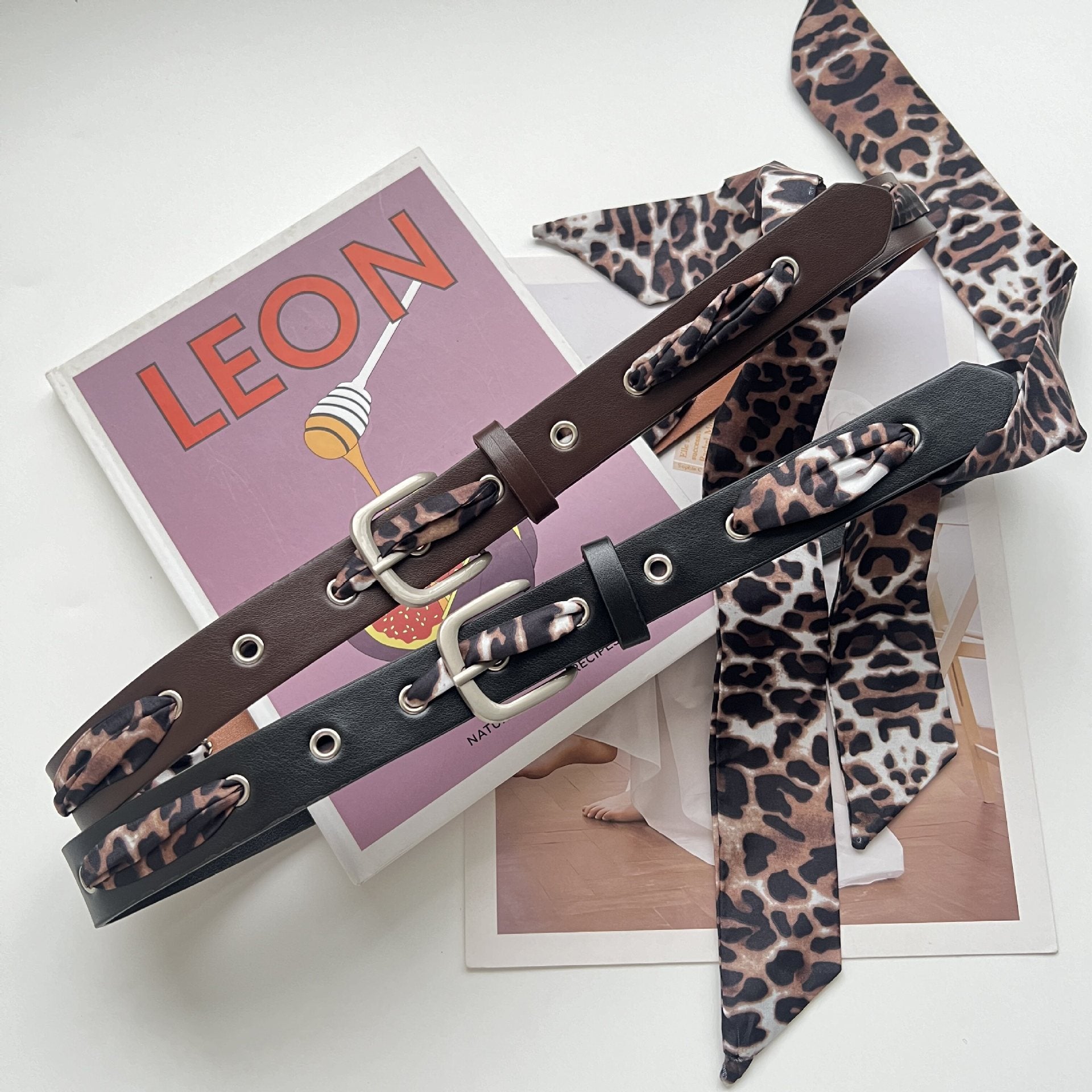 Retro Leopard Print Women’s Belt In PU Leather With Alloy Pin Buckle