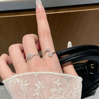 Novelty Snowflake Open Ring For Women In Electroplated Copper With Zircon Inlay
