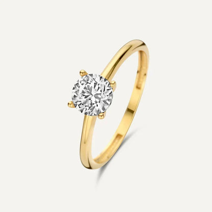 Round Copper Ring For Women With Claw Setting Featuring Moissanite In Gold