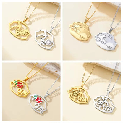 Coconut Tree Pendant Necklace In 304 Stainless Steel With 18K Real Gold Plated Cable Chain, Tropical Style Unisex Jewelry