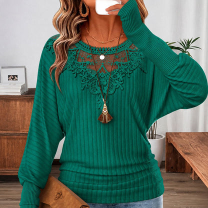 Solid Color Long Sleeve Rib Fabric Pullover Hoodie For Women With Jacquard Craft And Round Neck