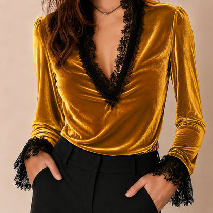 Sexy Velvet Long Sleeve Hoodie With Lace Craft Pullover For Women