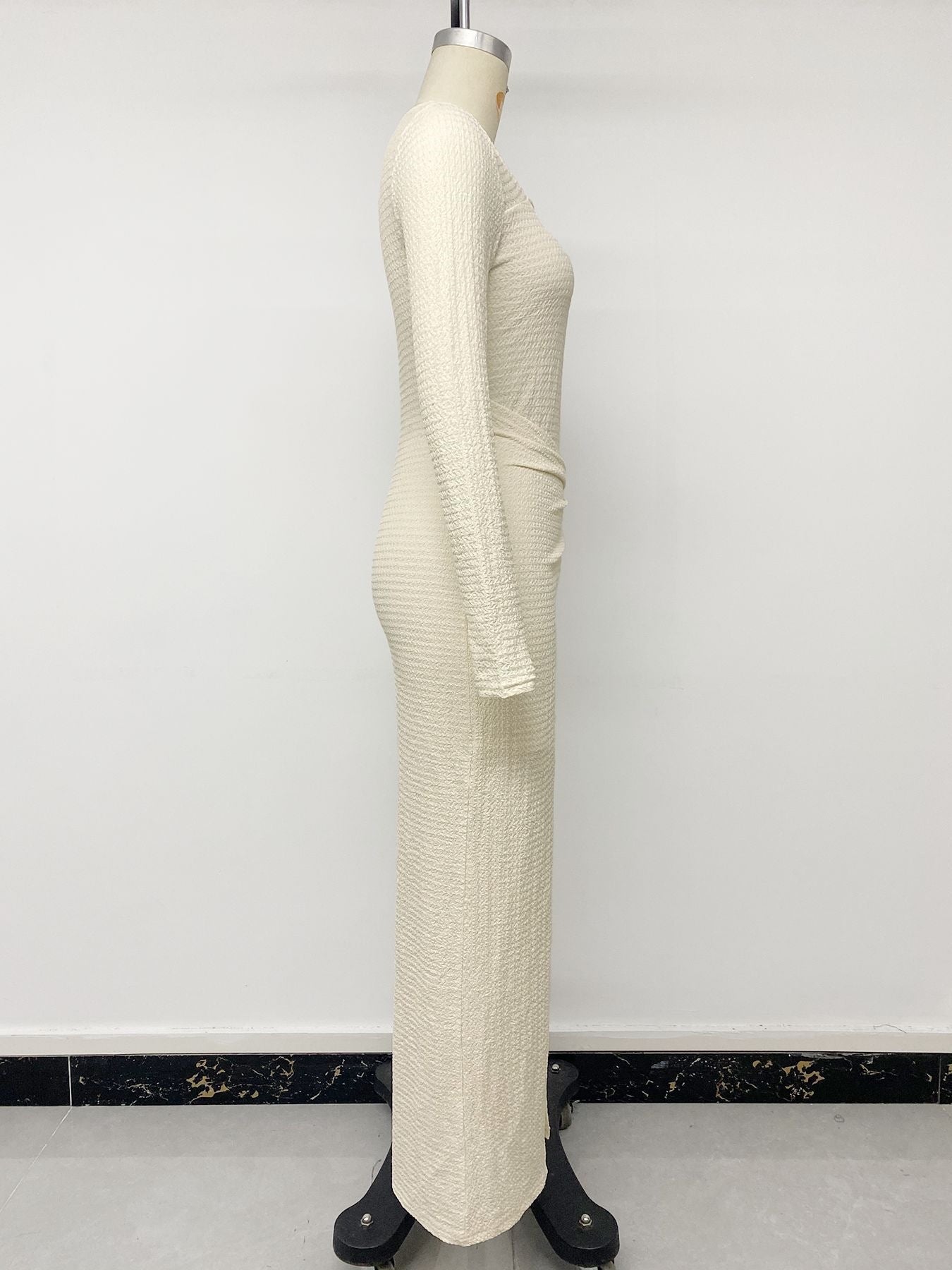Solid Color Bodycon Dress In Knitted Fabric With Long Sleeve And Square Collar, Simple Style For Date