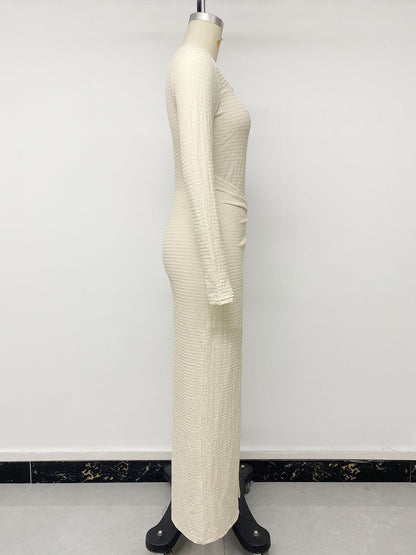 Solid Color Bodycon Dress In Knitted Fabric With Long Sleeve And Square Collar, Simple Style For Date