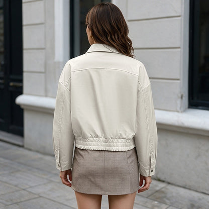 Solid Color Casual Jacket Coat With Zipper Placket, Made Of Polyester Fabric Featuring Practical Pockets