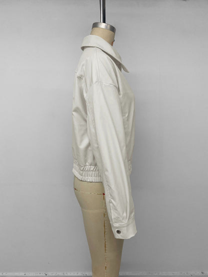Solid Color Casual Jacket Coat With Zipper Placket, Made Of Polyester Fabric Featuring Practical Pockets