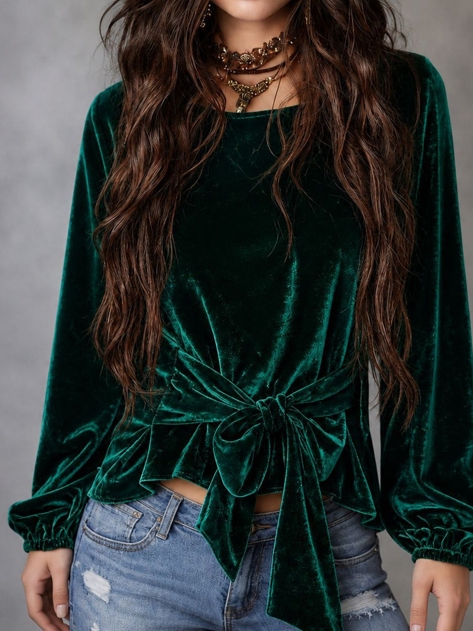 Elegant Solid Color Velvet Long Sleeve Sweatshirt For Women With Round Neck And Regular Sleeve