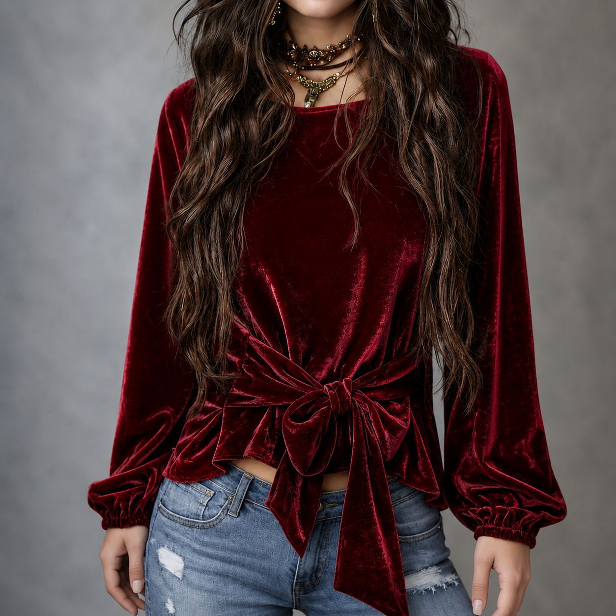 Elegant Solid Color Velvet Long Sleeve Sweatshirt For Women With Round Neck And Regular Sleeve