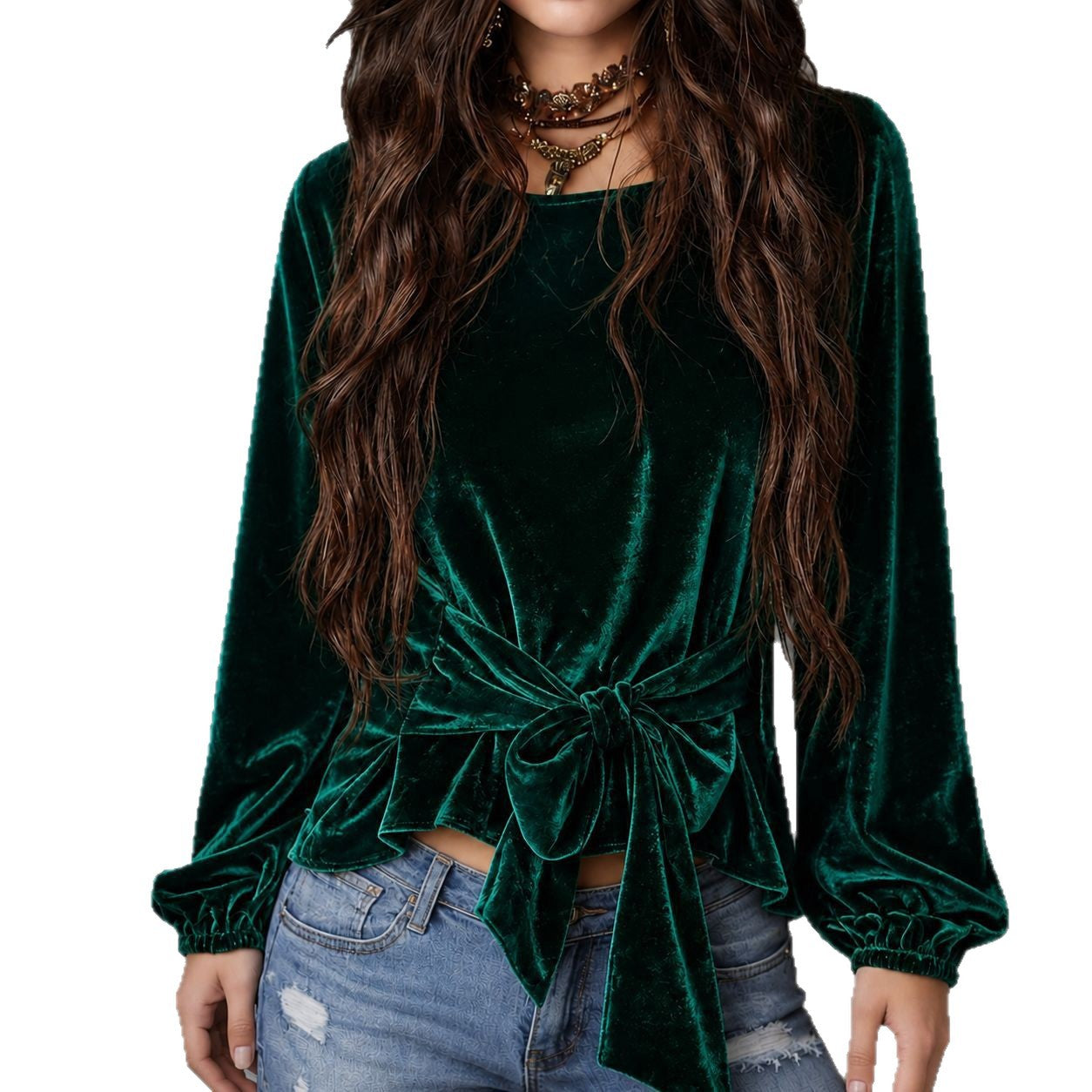 Elegant Solid Color Velvet Long Sleeve Sweatshirt For Women With Round Neck And Regular Sleeve