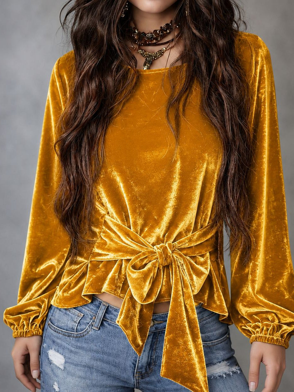 Elegant Solid Color Velvet Long Sleeve Sweatshirt For Women With Round Neck And Regular Sleeve