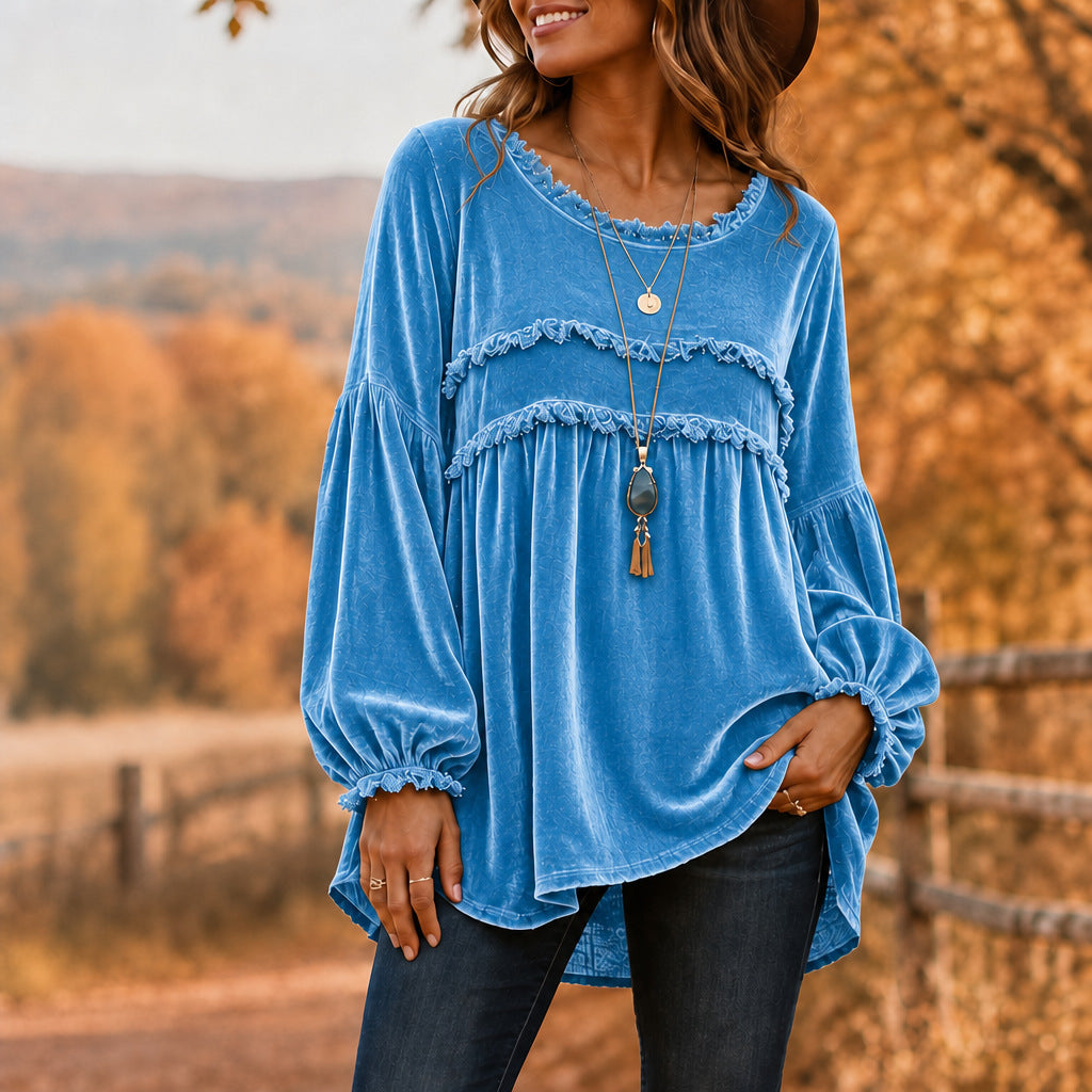 Vintage Style Tie Dye Velvet Long Sleeve Pullover Hoodie For Women With Tassel Detail