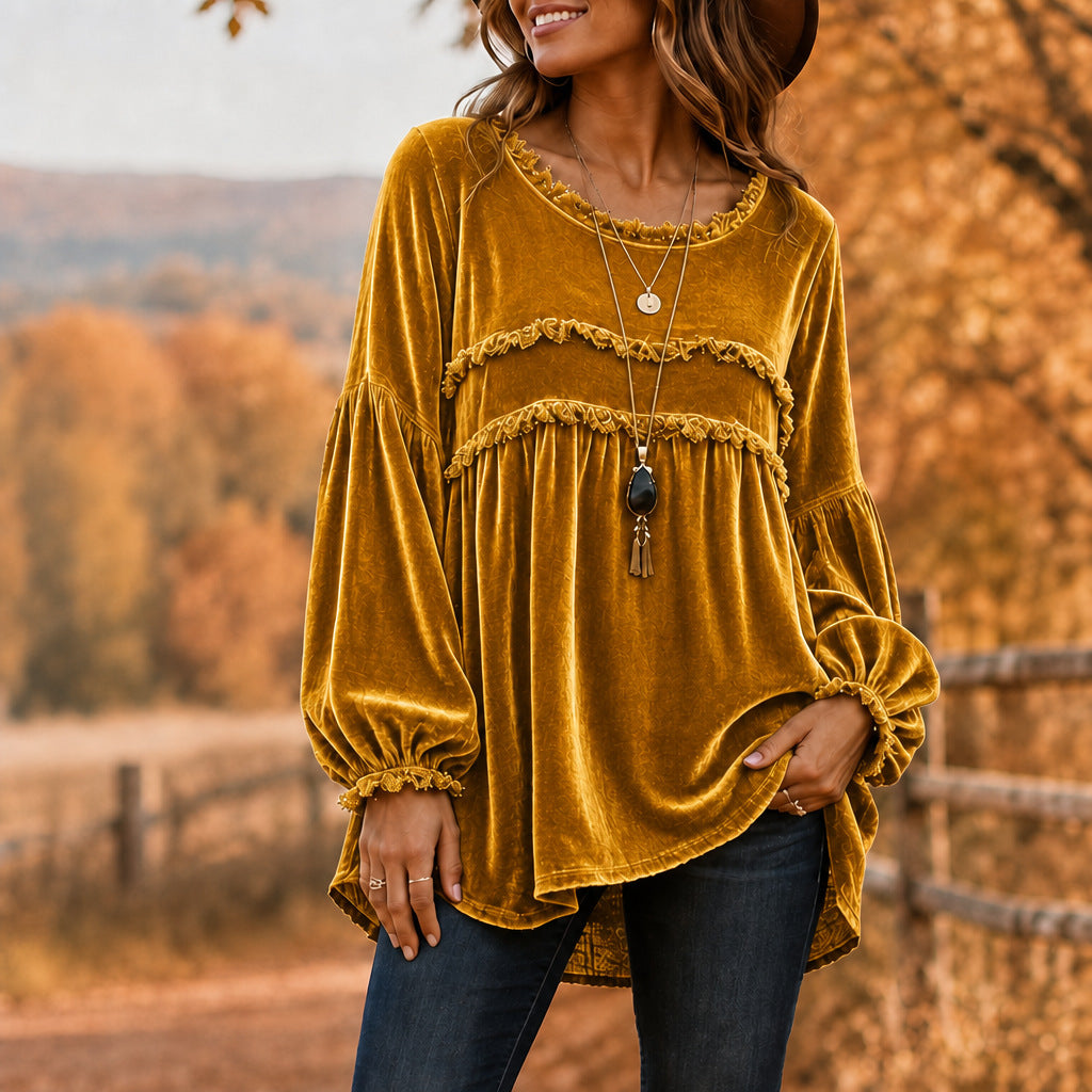 Vintage Style Tie Dye Velvet Long Sleeve Pullover Hoodie For Women With Tassel Detail