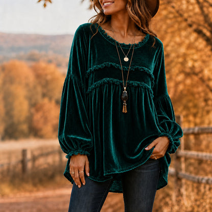 Vintage Style Tie Dye Velvet Long Sleeve Pullover Hoodie For Women With Tassel Detail