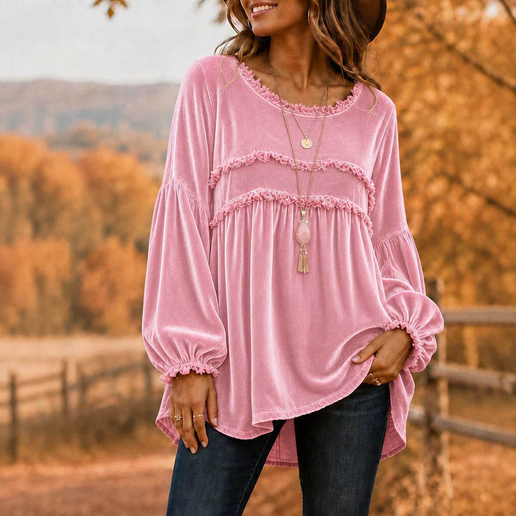 Vintage Style Tie Dye Velvet Long Sleeve Pullover Hoodie For Women With Tassel Detail