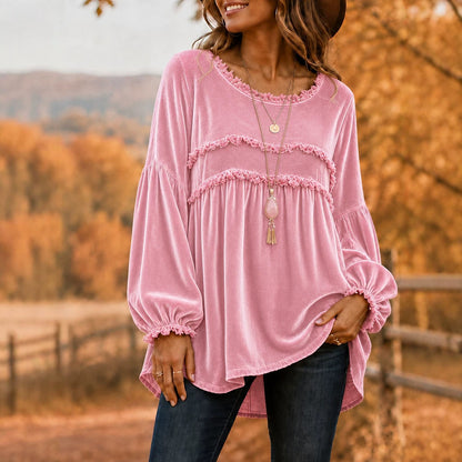 Vintage Style Tie Dye Velvet Long Sleeve Pullover Hoodie For Women With Tassel Detail