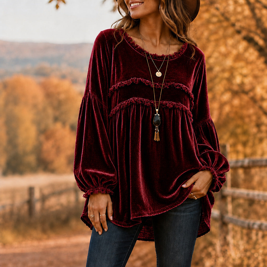Vintage Style Tie Dye Velvet Long Sleeve Pullover Hoodie For Women With Tassel Detail