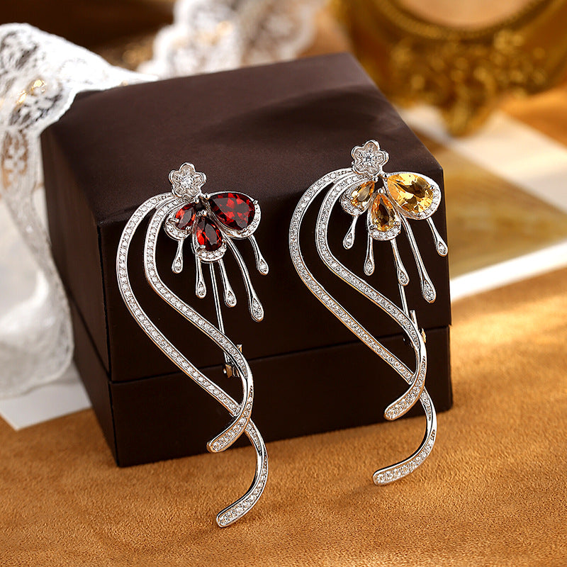 Baroque Style 925 Sterling Silver Pin For Women With Natural Stone Inlay And Tassel Craftsmanship