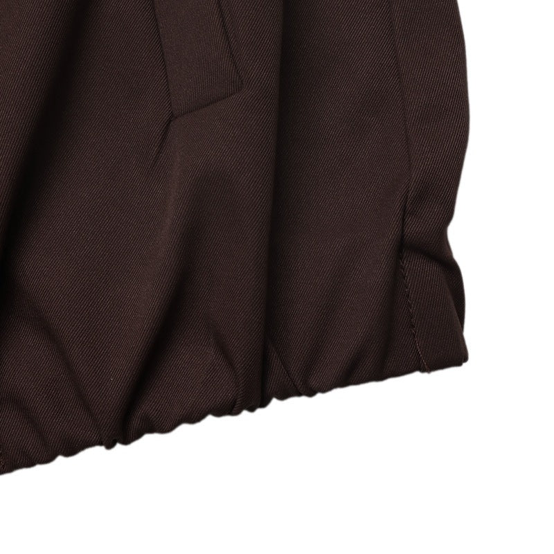 Solid Color Streetwear Coat With Zipper Placket, Featuring Patchwork Craftsmanship In Polyester Fabric And Standing Collar