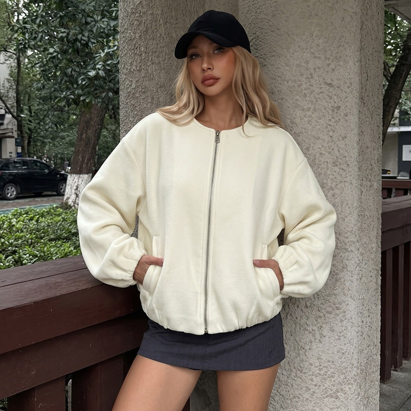 Casual Solid Color Polyester Coat With Zipper Placket, Stylish Casual Jacket For Everyday Wear