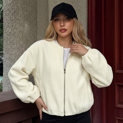 Casual Solid Color Polyester Coat With Zipper Placket, Stylish Casual Jacket For Everyday Wear