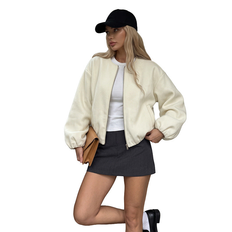 Casual Solid Color Polyester Coat With Zipper Placket, Stylish Casual Jacket For Everyday Wear