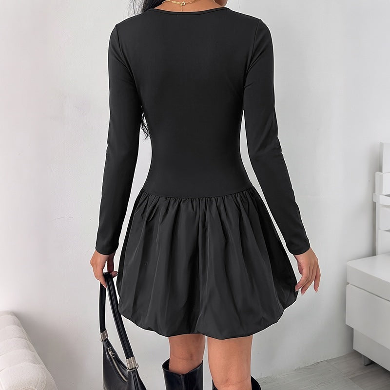 Solid Color Casual Sheath Dress With Long Sleeve And Square Collar, Made Of Comfortable Polyester For Daily Wear
