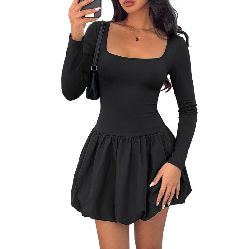Solid Color Casual Sheath Dress With Long Sleeve And Square Collar, Made Of Comfortable Polyester For Daily Wear