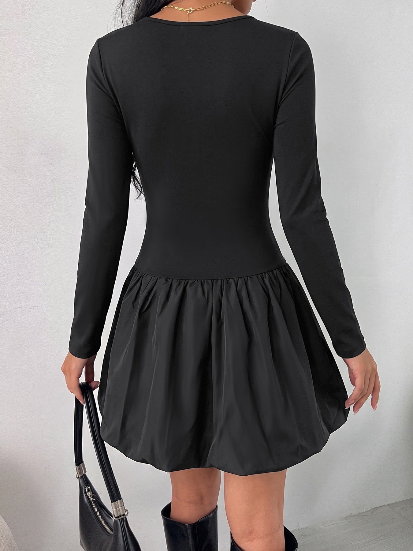 Solid Color Casual Sheath Dress With Long Sleeve And Square Collar, Made Of Comfortable Polyester For Daily Wear