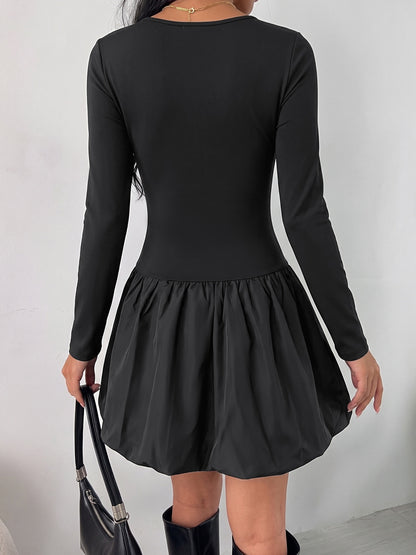 Solid Color Casual Sheath Dress With Long Sleeve And Square Collar, Made Of Comfortable Polyester For Daily Wear