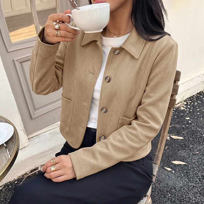 Casual Solid Color Single Breasted Coat For Women In Polyester Fabric With Pocket Detail, Casual Jacket Style