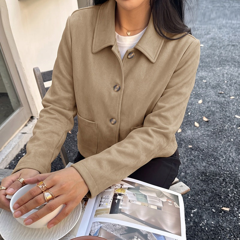 Casual Solid Color Single Breasted Coat For Women In Polyester Fabric With Pocket Detail, Casual Jacket Style