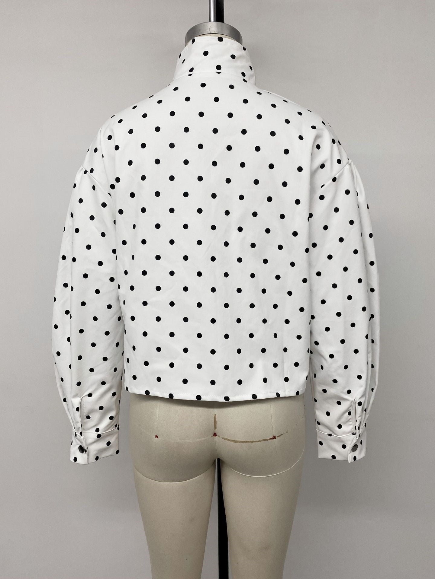 Casual Polka Dots Cardigan Jacket With Zipper Placket In Polyester Fabric Featuring Lapel Collar
