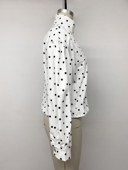 Casual Polka Dots Cardigan Jacket With Zipper Placket In Polyester Fabric Featuring Lapel Collar