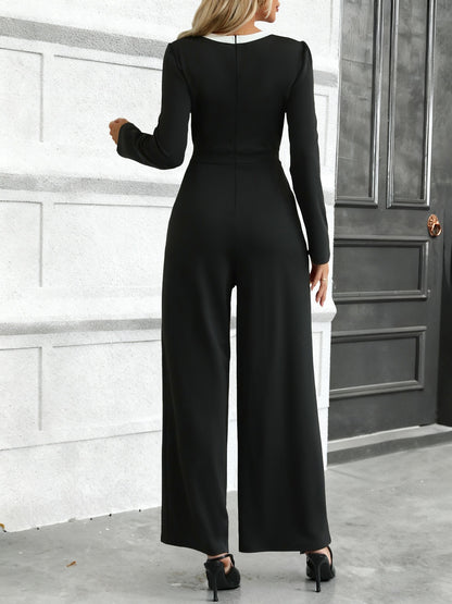 Color Block Full Length Jumpsuit For Women In Twilled Satin Fabric With Double Breasted Design And High Elasticity