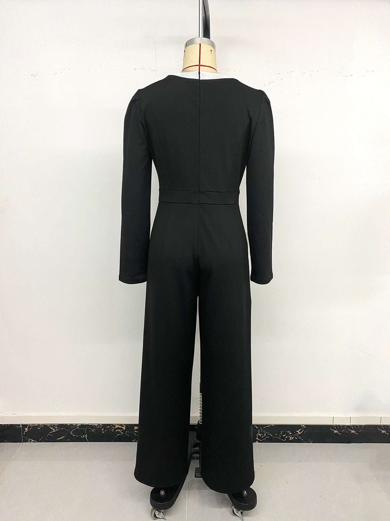 Color Block Full Length Jumpsuit For Women In Twilled Satin Fabric With Double Breasted Design And High Elasticity