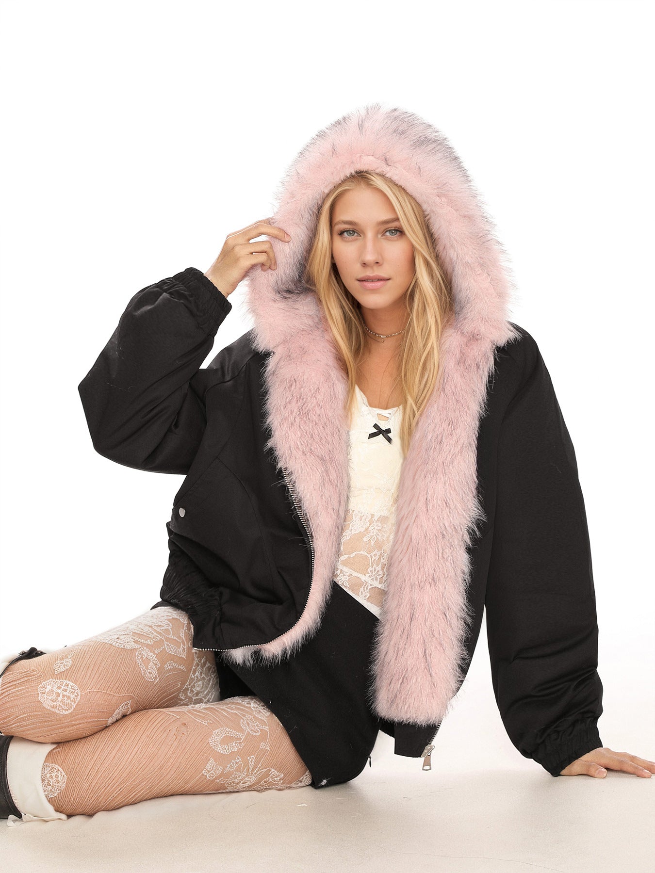 British Style Faux Fur Coat With Hooded Collar And Long Sleeves, Made Of Warm Polyester Fabric