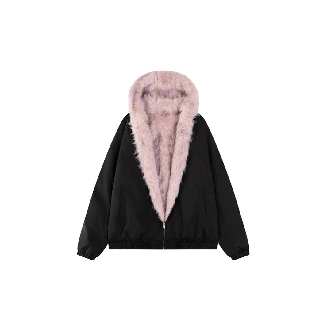 British Style Faux Fur Coat With Hooded Collar And Long Sleeves, Made Of Warm Polyester Fabric
