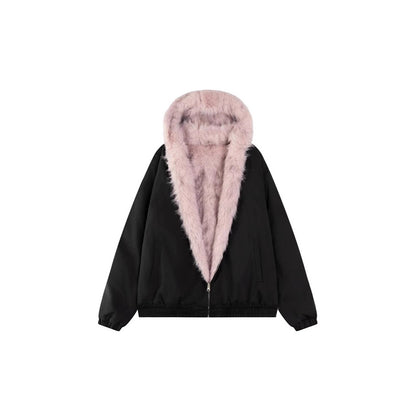 British Style Faux Fur Coat With Hooded Collar And Long Sleeves, Made Of Warm Polyester Fabric