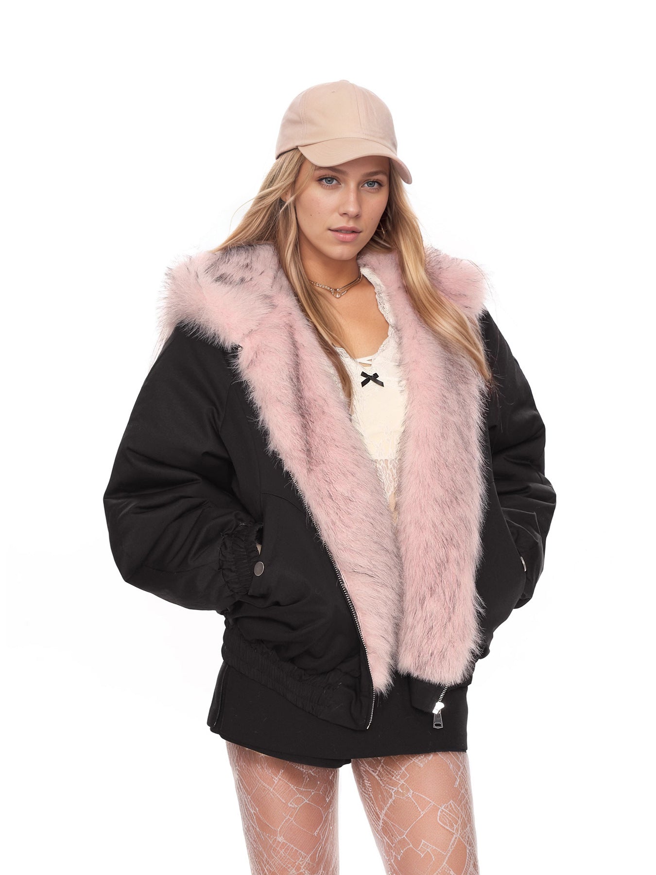 British Style Faux Fur Coat With Hooded Collar And Long Sleeves, Made Of Warm Polyester Fabric