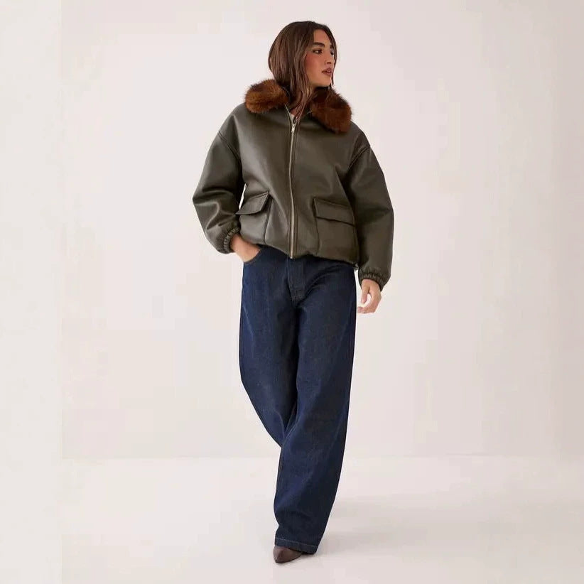 Crocodile Pattern Pu Leather Jacket For Women With Zipper Placket And Belt Detail, Stylish Streetwear Outerwear